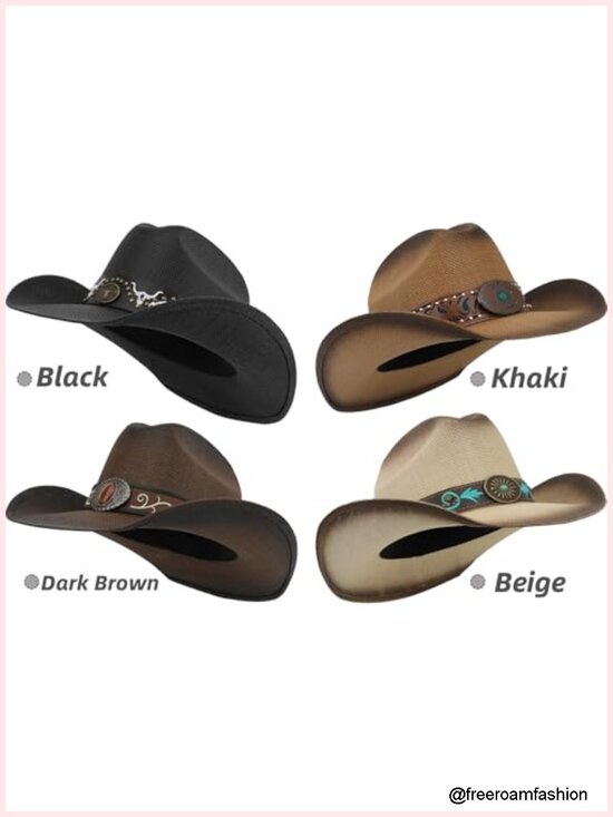 Classic Western Cattleman Straw Cowboy Hat Adjustable Unisex main image 6
